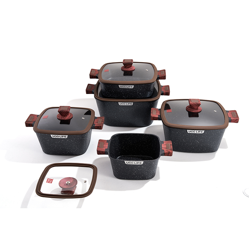 Juego de 10 ollas cuadradas de aluminio NeroGranite