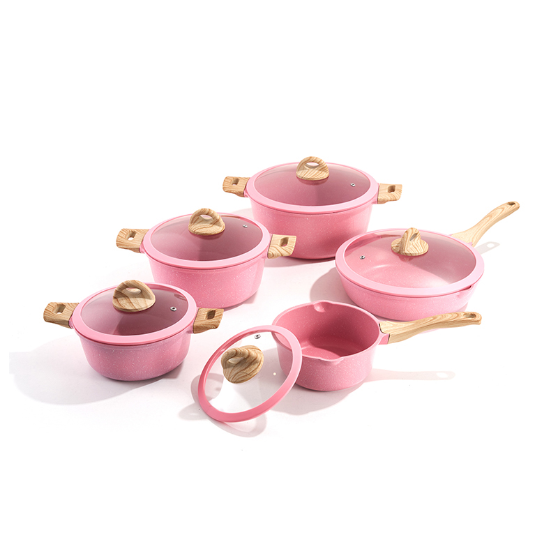 Juego de utensilios de cocina de aluminio MaderaSonrosada de 10 piezas