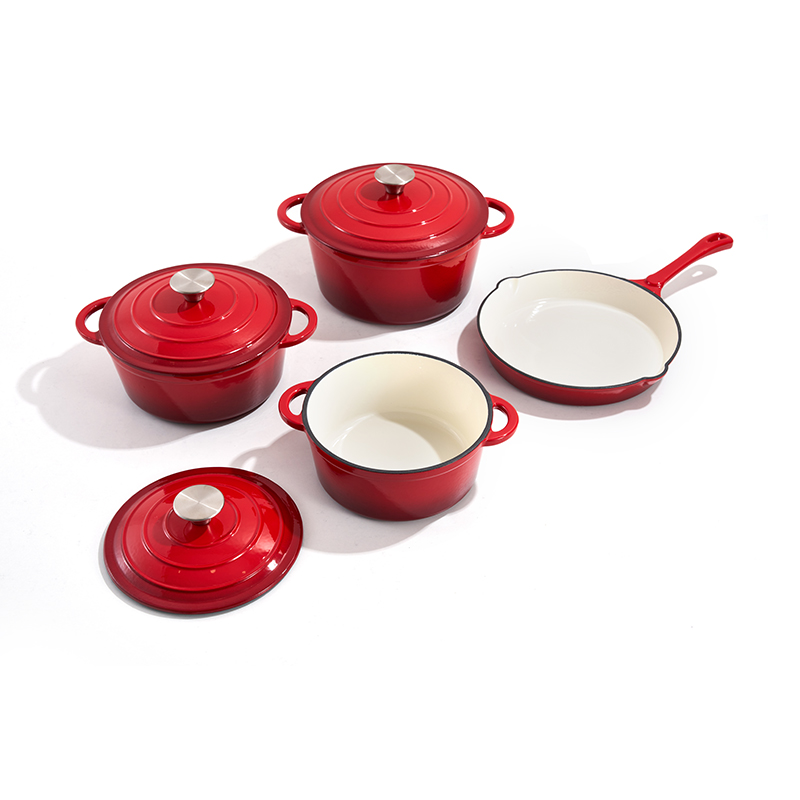 Juego de utensilios de cocina antiadherentes de hierro fundido esmaltado de 7 piezas