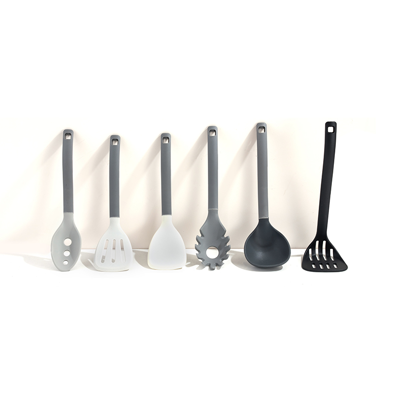 Juego de utensilios de cocina de silicona antideslizante de dos tonos de 6 piezas